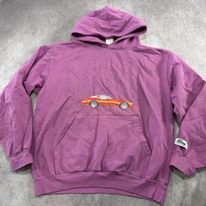 Cloney Duke George Corvette Graphic Pullover Lavender Hoodie Men L Made In USA